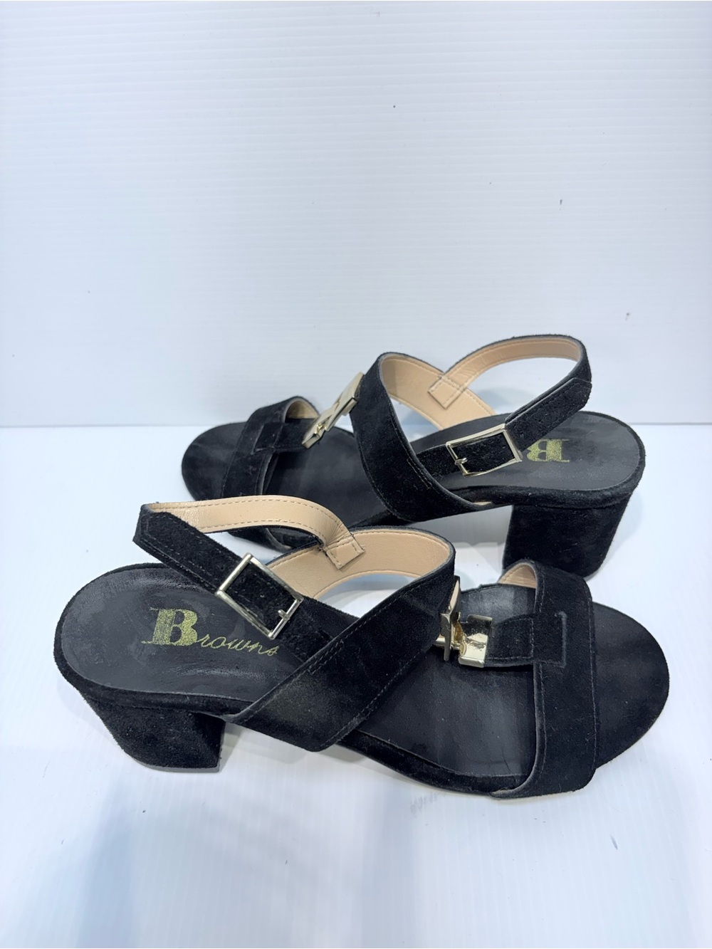 BROWNS Black Suede Block Heel Sandals - Women's size 5.5/6 (EU36)